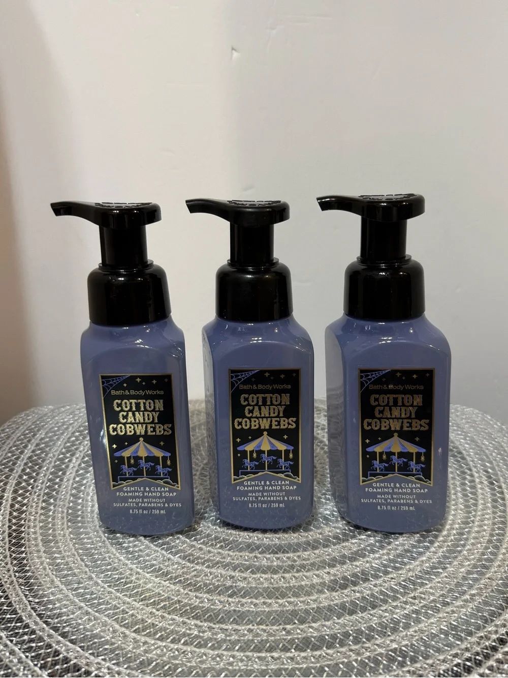BBW Cotton Candy Cobwebs Foaming Hand Soap Set of 3 NWT